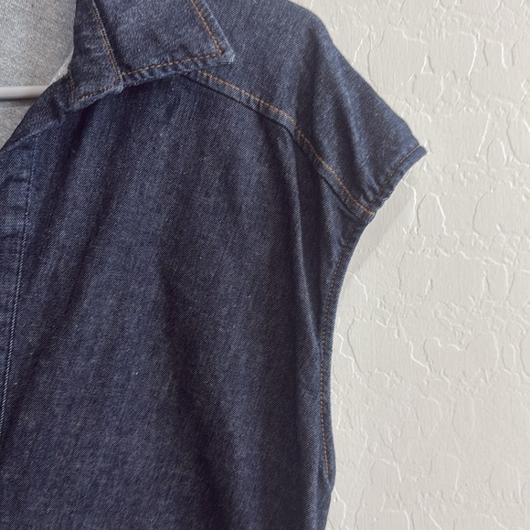 Zara Blue denim  Midi Dress with Notched Collar and Cap Sleeves size large - Picture 6 of 8